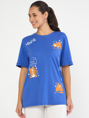 WEAR YOUR MIND Graphic Print Women Round Neck Blue T-Shirt