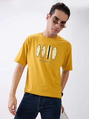 Status Quo Printed Men Round Neck Yellow T-Shirt