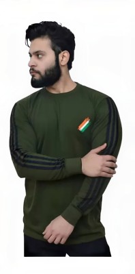 shri radhe Embroidered Men Round Neck Green T-Shirt