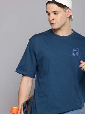 R.Code by The Roadster Life Co. Solid Men Round Neck Blue T-Shirt