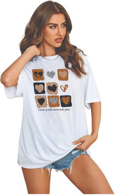 HouseOfCommon Printed Women Round Neck White T-Shirt