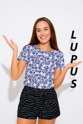 Gorangi Printed Women Round Neck Light Blue T-Shirt