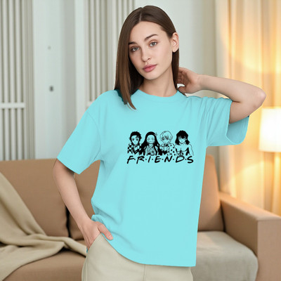 Pling Bling Printed Women Round Neck Light Blue T-Shirt