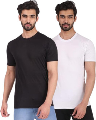 shubam enterprises Solid Men Round Neck Black, White T-Shirt