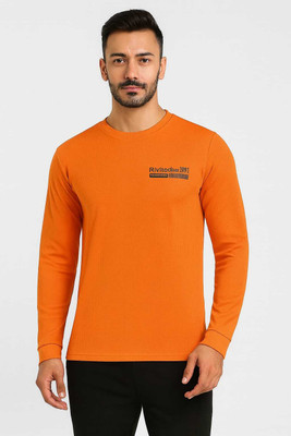 WILD ELEPHANT Solid Men Round Neck Orange T-Shirt