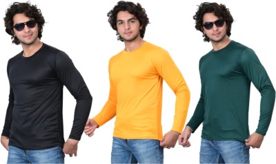 RENU FASHIONS Solid Men Round Neck Black, Green, Yellow T-Shirt