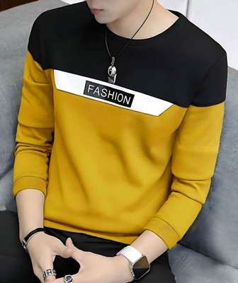Autna Colorblock Men Round Neck Yellow T-Shirt
