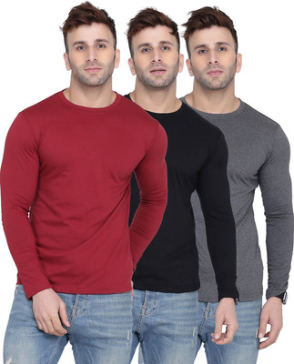New Trends Collection Solid Men Round Neck Maroon, Black, Grey T-Shirt
