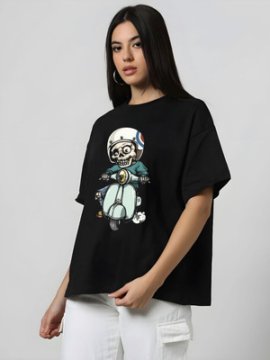 Moda Rapido Graphic Print Women Round Neck Black T-Shirt