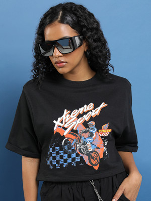 Tokyo Talkies Printed, Typography Women Round Neck Black T-Shirt