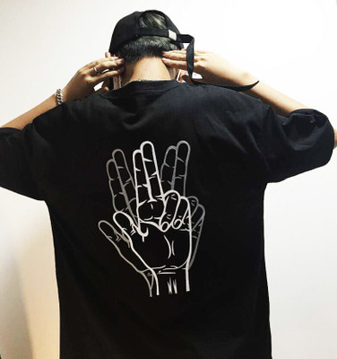 SPOWEARY Printed Men Round Neck Black T-Shirt