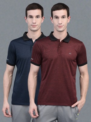 Force NXT Solid Men Polo Neck Blue, Maroon T-Shirt