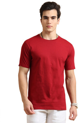 Bushirt Solid Men Round Neck Maroon T-Shirt