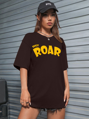 JUST ROAR Printed Women Round Neck Blue T-Shirt
