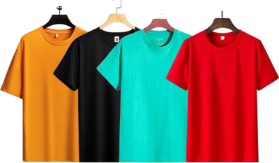 TTFE Solid Men Round Neck Black T-Shirt