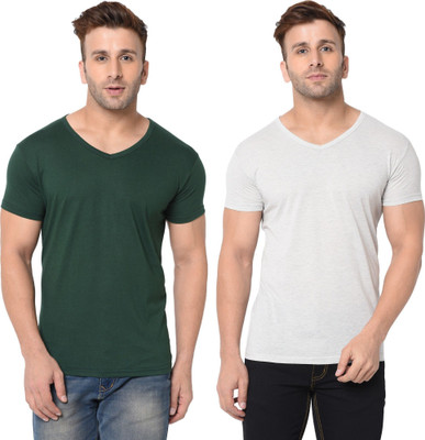 Adorbs Trend Solid Men V Neck Dark Green, Grey T-Shirt