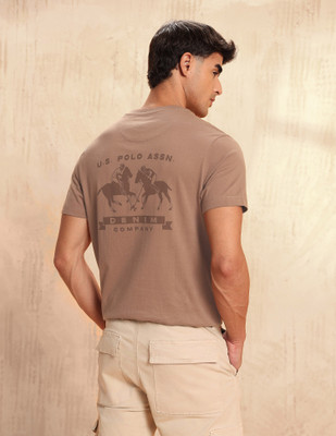 U.S. Polo Assn. Denim Co. Graphic Print Men Crew Neck Brown T-Shirt