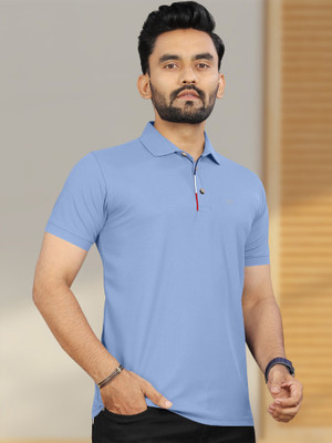Triptee Solid Men Polo Neck Blue T-Shirt