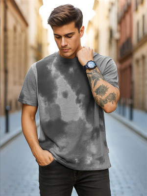 JUST ROAR Printed Men Round Neck Grey T-Shirt