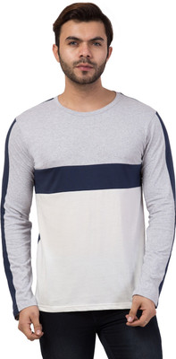Styvibe Colorblock Men Round Neck White, Blue, Grey T-Shirt