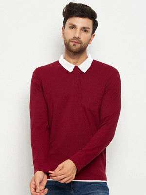Rufica Solid Men Polo Neck Maroon T-Shirt