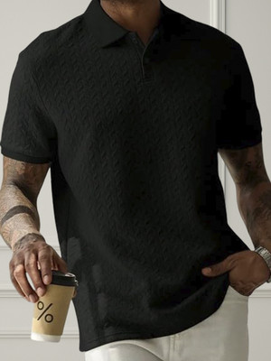 The Modern Soul Solid Men Polo Neck Black T-Shirt