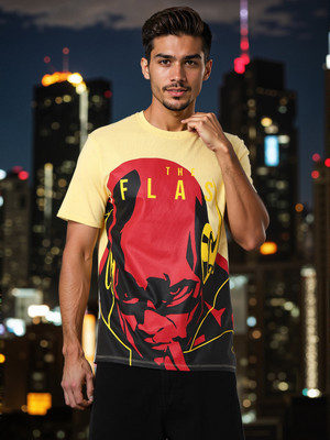 The Indian Garage Co. Printed Men Crew Neck Yellow T-Shirt