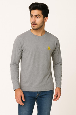 unique store Solid Men Crew Neck Grey T-Shirt