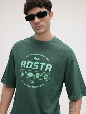 Roadster Printed Men Round Neck Green T-Shirt