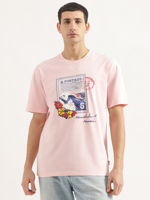 United Colors of Benetton Printed Men Round Neck Pink T-Shirt