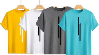MISTY COLLECTION Printed Men Round Neck Yellow, White, Grey, Light Green T-Shirt