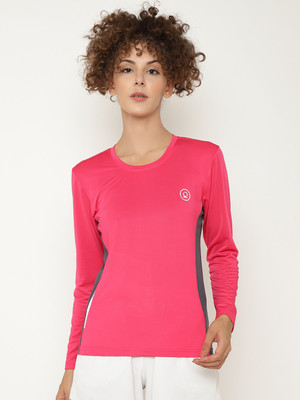 CHKOKKO Solid Women Round Neck Pink T-Shirt