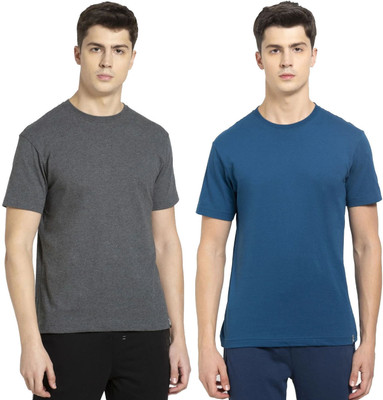 JOCKEY Solid Men Round Neck Grey, Dark Blue T-Shirt