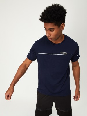 MAX Striped Men Round Neck Blue T-Shirt