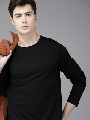 OrrganicChics Solid Men Round Neck Black T-Shirt