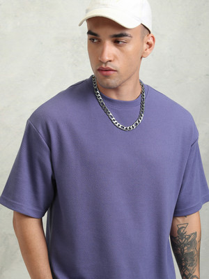 HIGHLANDER Solid Men Round Neck Purple T-Shirt