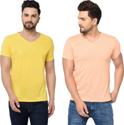 Tresna Trendy Solid Men V Neck Multicolor T-Shirt