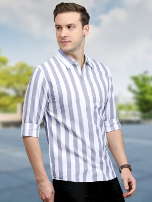 GARBLY Striped Men Polo Neck Purple, White T-Shirt