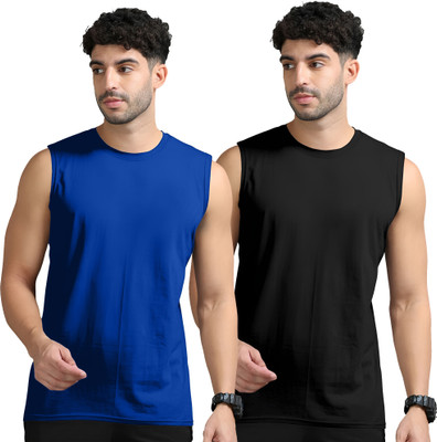 Adorbs Solid Men Round Neck Dark Blue, Black T-Shirt