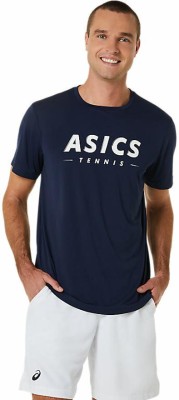 Asics Typography Men Round Neck Dark Blue T-Shirt