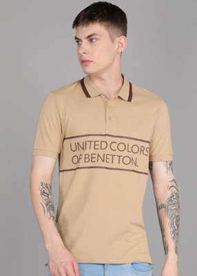 United Colors of Benetton Solid Men Polo Neck Brown T-Shirt