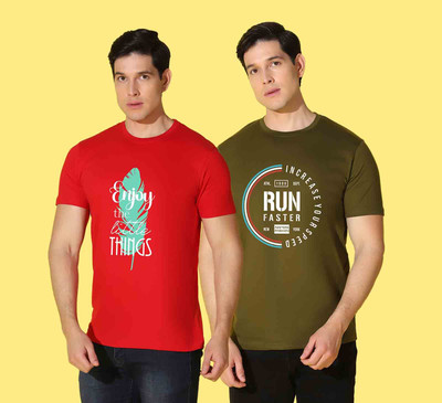 WOOSTRO Printed Men Round Neck Multicolor T-Shirt