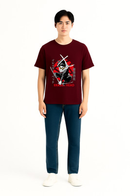 Clever Fox Graphic Print Men Round Neck Maroon T-Shirt