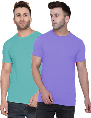 Kroptee Solid Men Round Neck Purple, Light Green T-Shirt