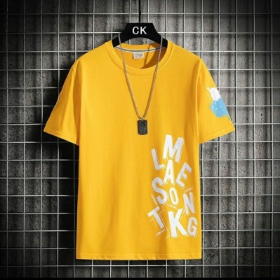 YUVAA TRENDZ Printed Men Round Neck Yellow T-Shirt