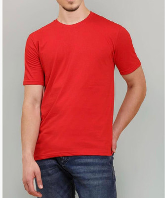 VASTRAART Solid Men Round Neck Red T-Shirt