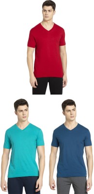 JOCKEY Solid Men V Neck Light Green, Blue, Red T-Shirt