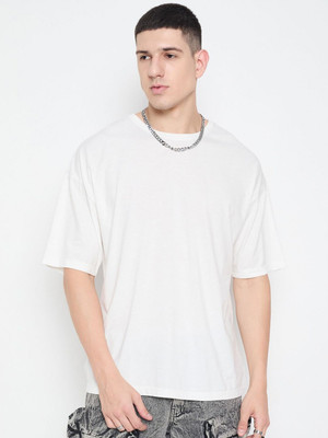 Mast & Harbour Solid Men Round Neck White T-Shirt