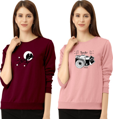 ZentWorld Printed Women Round Neck Maroon, Orange T-Shirt