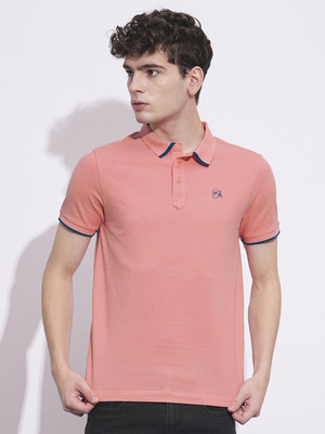 BEING HUMAN Solid Men Polo Neck Pink T-Shirt
